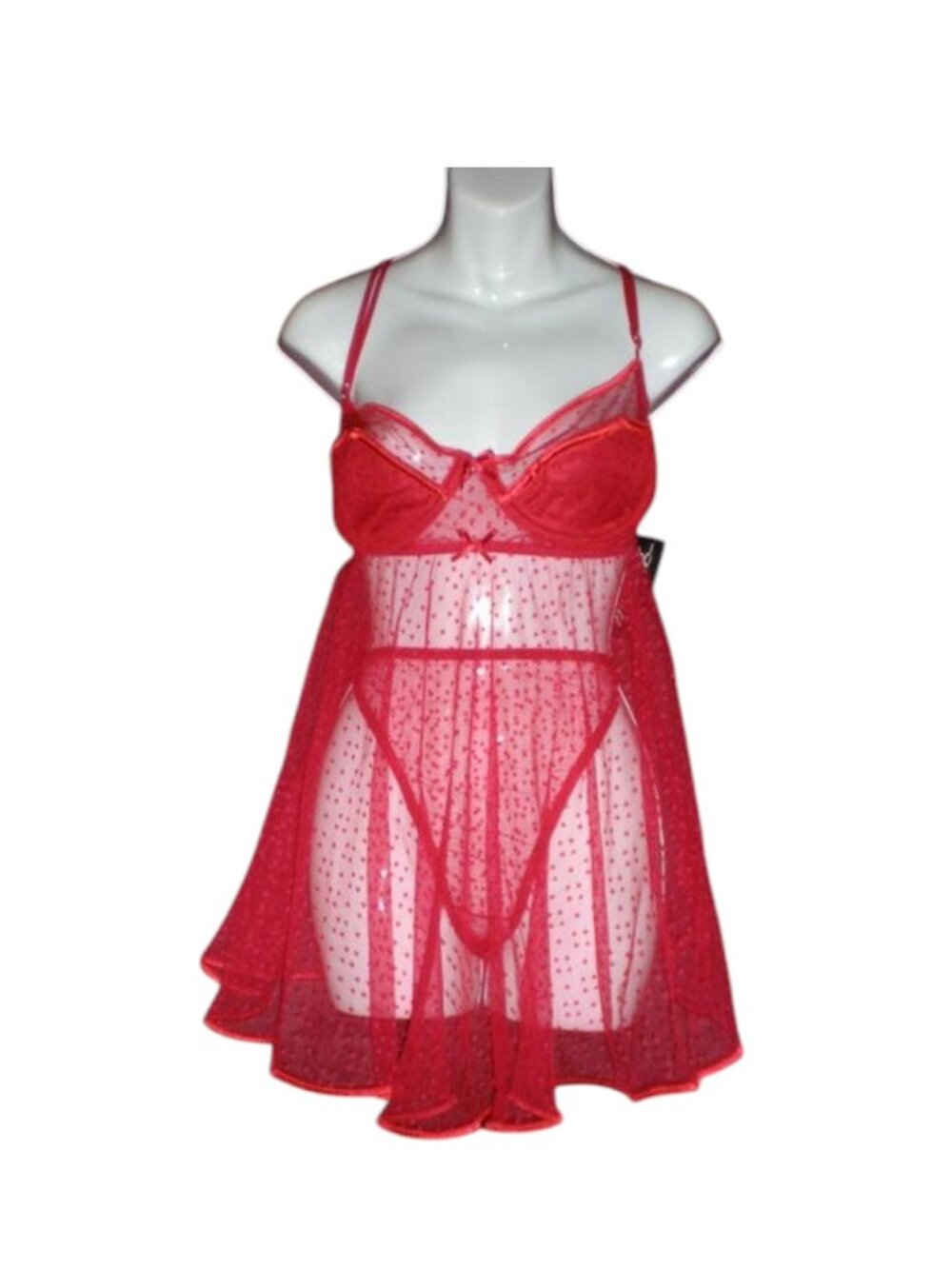 NWT Escante 21539 Red Polka Dot Baby Doll with Thong Set Size 3X